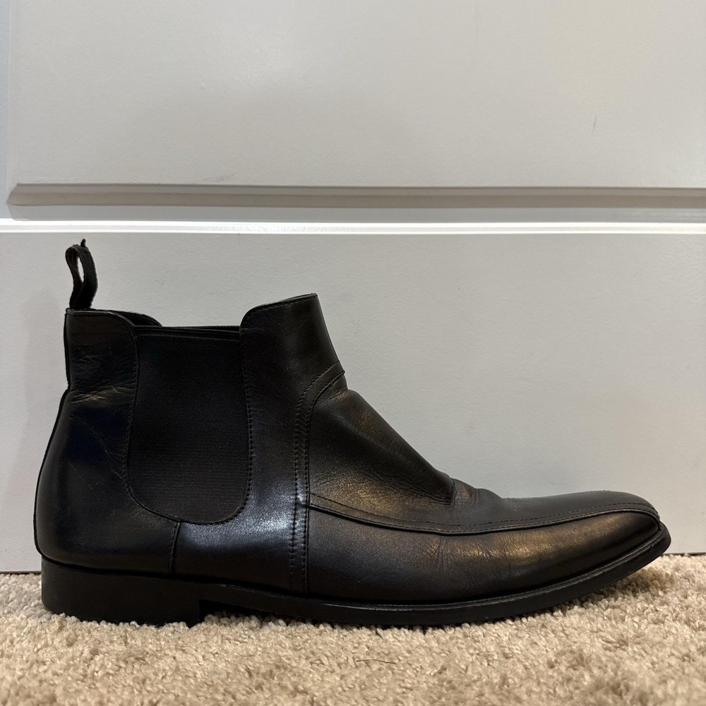 Hugo Boss Mens Black Leather Chelsea Dress Boots 50211003 Square Toe Size 12